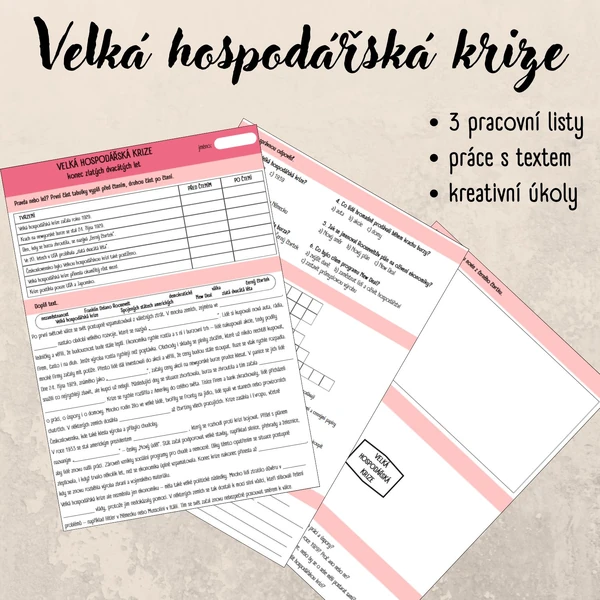 Velká hospodářská krize - pracovní listy
