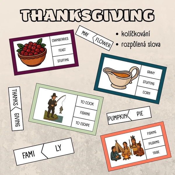 Thanksgiving - kolíčkování a rozpůlená slova