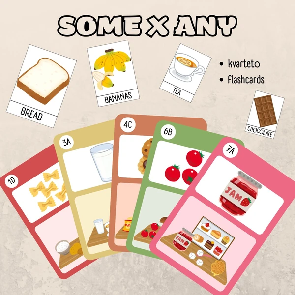 Some, any + food - kvarteto, flashcards