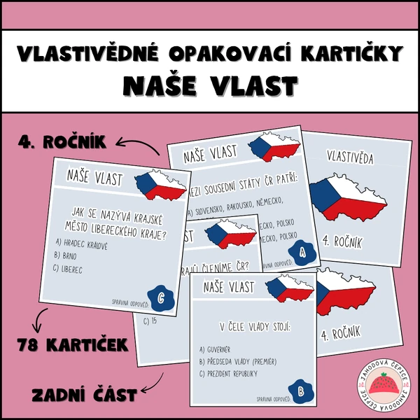 Vlastivědné opakovací kartičky - Naše vlast - 4. ročník