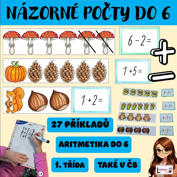 PŘÍKLADY NÁZORNĚ - SČÍTÁNÍ A ODČÍTÁNÍ DO 6 