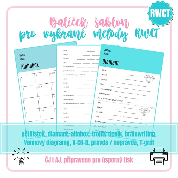 Balíček šablon pro metody kritického myšlení (RWCT) česky i anglicky | ZŠ i SŠ