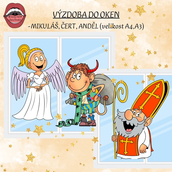 VÝZDOBA DO OKEN: MIKULÁŠ, ČERT, ANDĚL