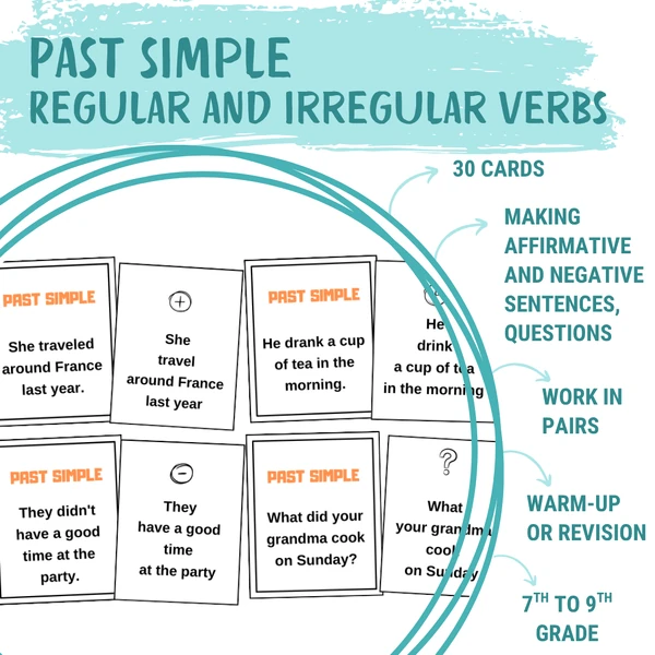 Past simple (regular and irregular verbs) - cards (making sentences)