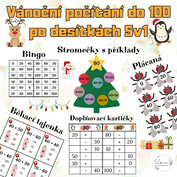 Vánoční POČÍTÁNÍ DO 100 po desítkách