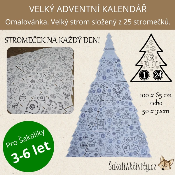  Velký omalovánkový adventní kalendář - vánoční strom 