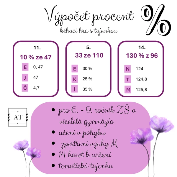 Výpočet procent - běhací hra s tajenkou