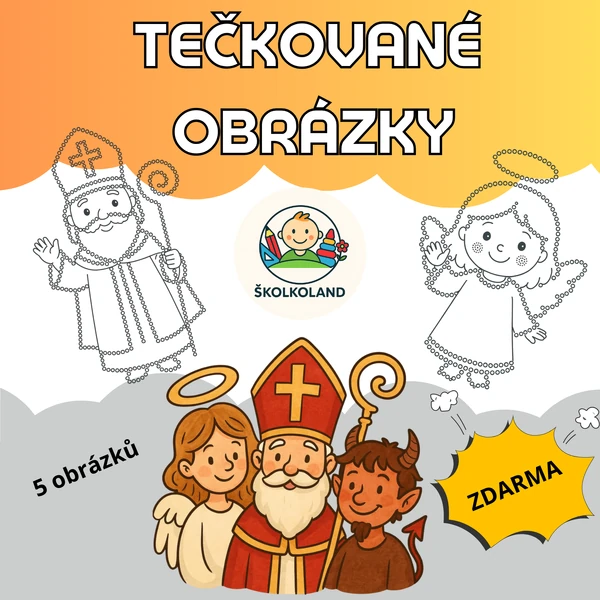 Tečkované obrázky - čert, anděl a Mikuláš pro děti z MŠ