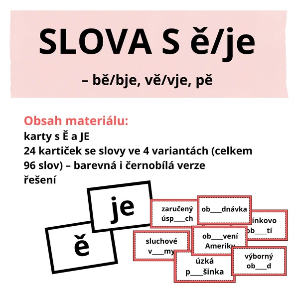 SLOVA S Ě/JE – kartičky