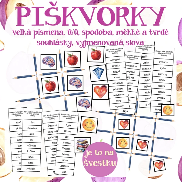 PIŠKVORKY - mix vyjmenovaných slov, ů/ú, velká písmena, měkké a tvrdé souhlásky, spodoba