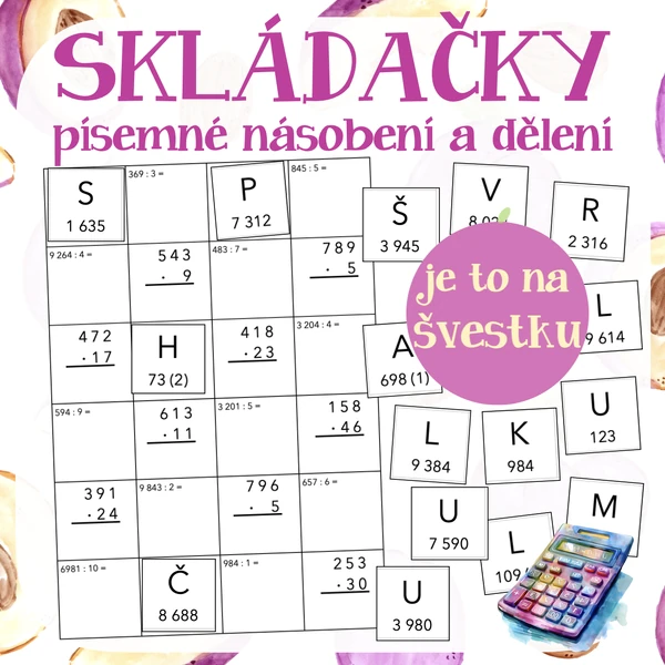 Skládačky - písemné násobení a dělení do 10 000