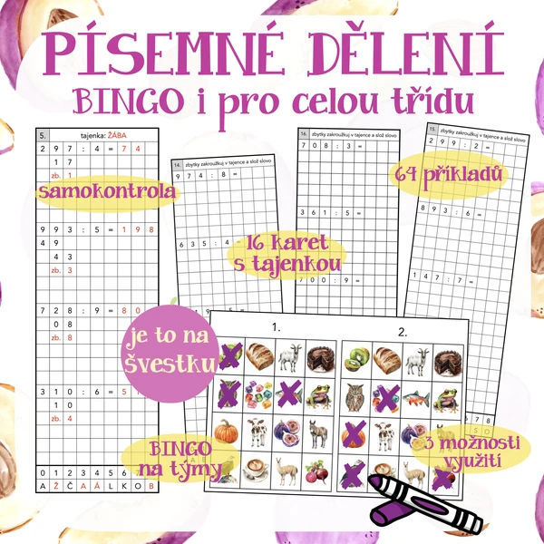 Písemné dělení - BINGO pro celou třídu