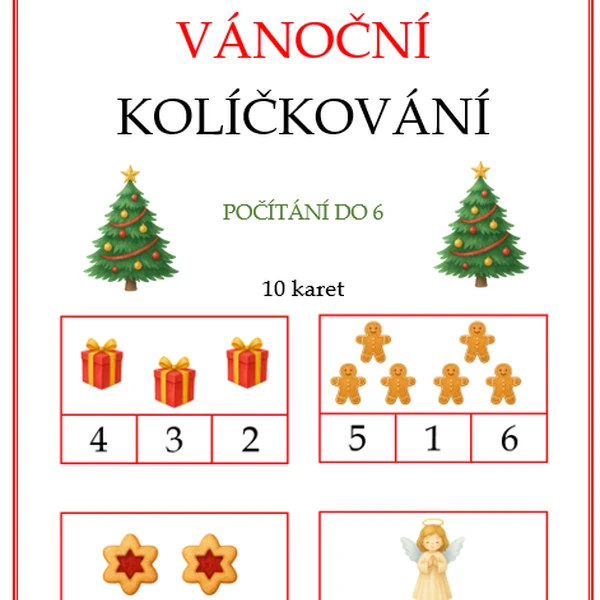 Vánoční kolíčkování - počítání do 6
