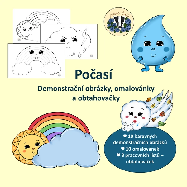 Počasí - demonstrační obrázky, omalovánky a obtahovačky
