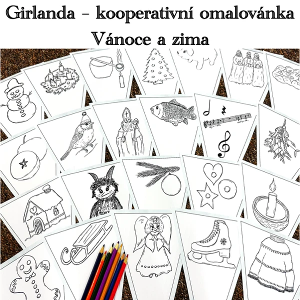 Kooperativní girlanda - omalovánka VÁNOCE, ZIMA