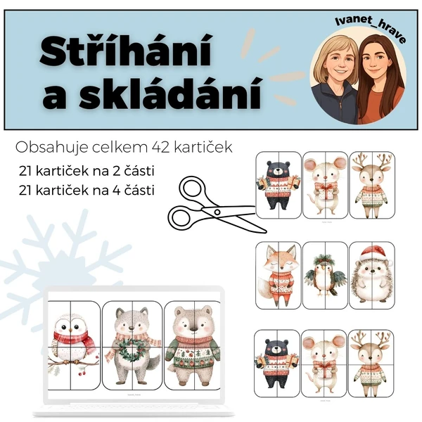 Stříhání a skládání zimních zvířátek