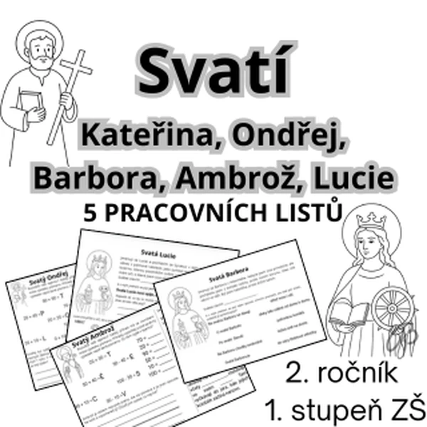 Svatí: Kateřina, Ondřej, Barbora, Ambrož, Lucie - pracovní listy