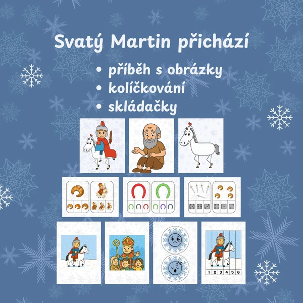Svatý Martin jede - příběh, obrázky, kolíčkovací aktivity, skládačky