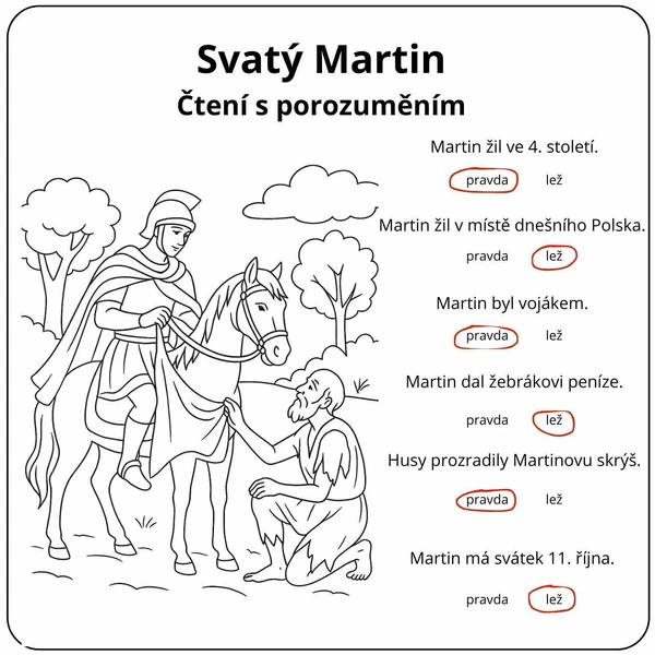 Svatý Martin - čtení s porozuměním