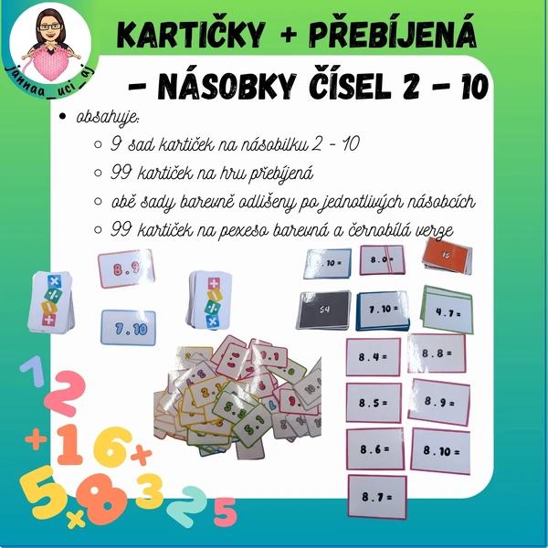 M - kartičky, přebíjená, pexeso - násobky 2 - 10