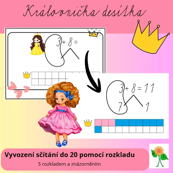 Královnička desítka - vyvození sčítání s přechodem přes 10 pomocí rozkladu