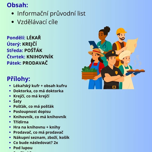Povolání v MŠ, týdenní plán