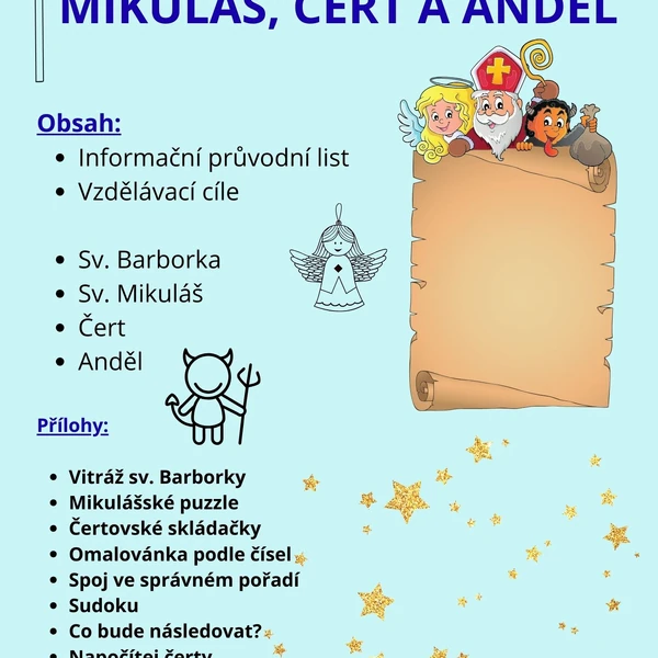 Sv. Barborka, sv. Mikuláš, čert a anděl
