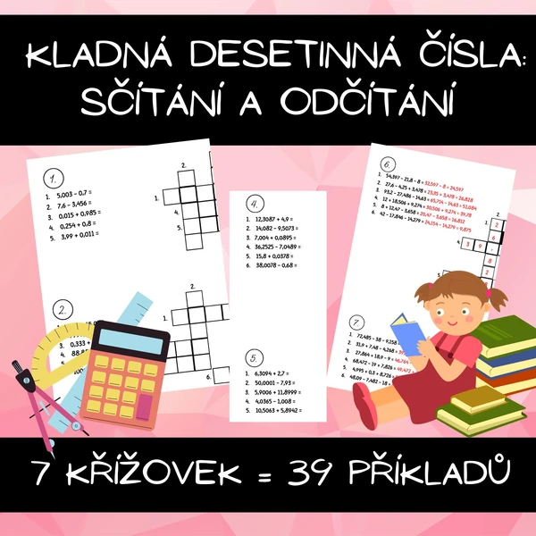 Kladná desetinná čísla: sčítání a odčítání - křížovky