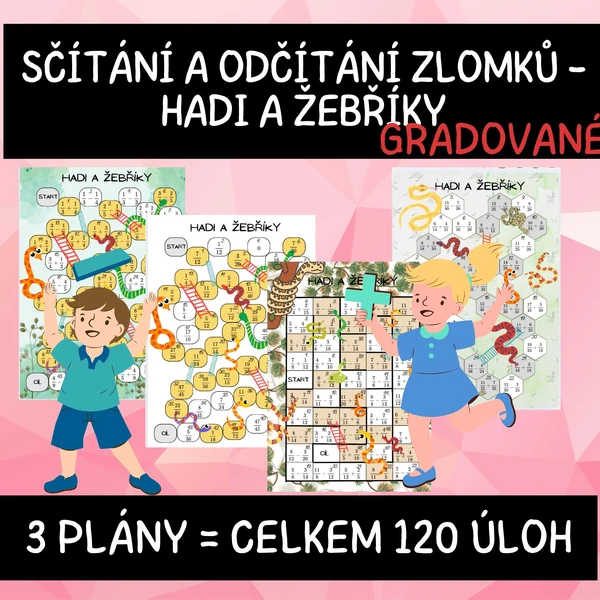 Sčítání a odčítání zlomků- hadi a žebříky