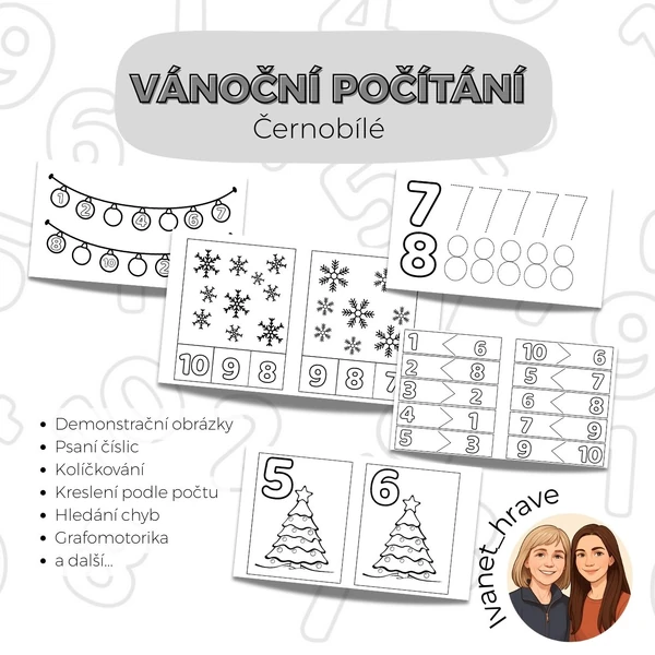 Vánoční počítání - černobílé