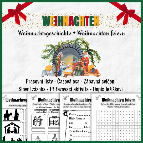 WEIHNACHTEN | Příběh o narození Ježíše + vánoční pracovní listy