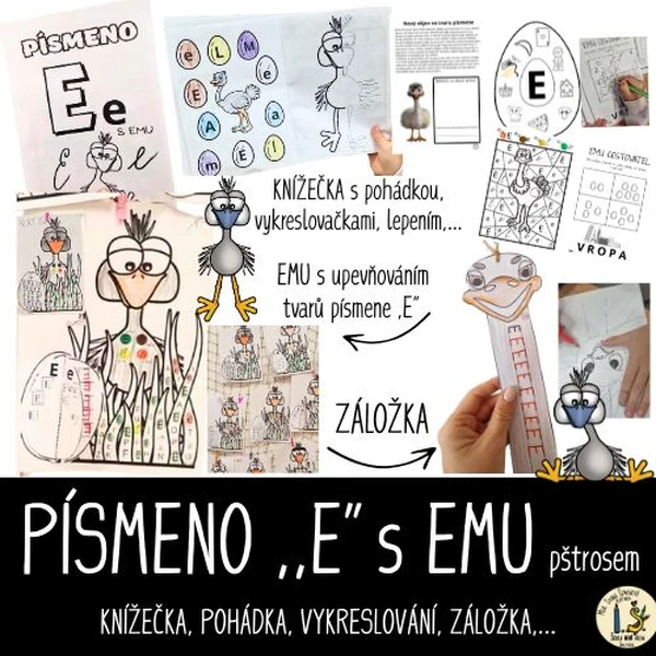 Písmeno E s Emu pštrosem