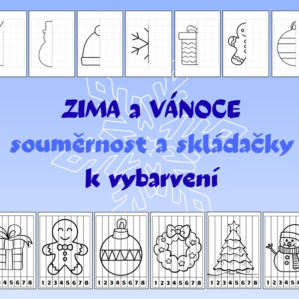 Skládačky a souměrnost k vybarvení (zima a Vánoce)