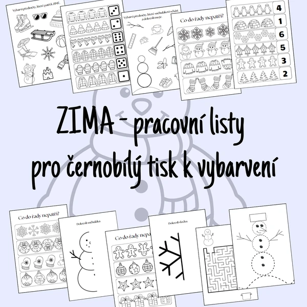Zimní pracovní listy (k vybarvení)