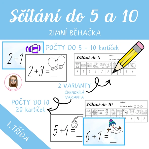Zimní běhačka - sčítání do 5 a 10