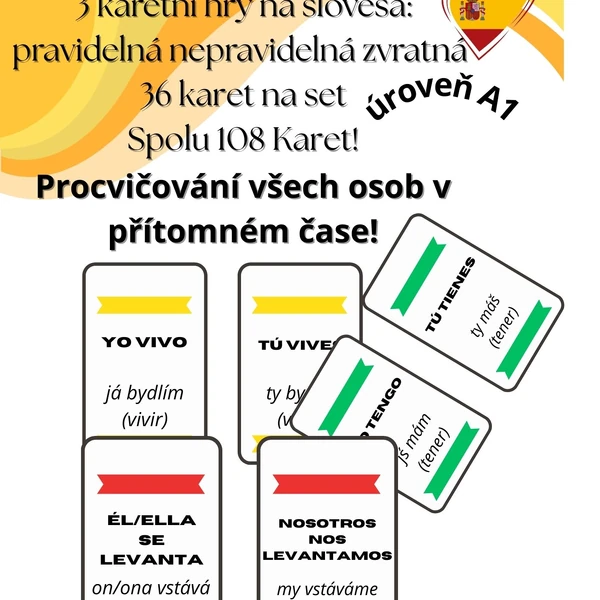 3 karetní hry na slovesa v přítomném čase
