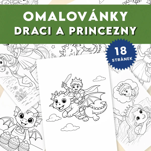Draci a princezny - sada 18 omalovánek k tisku