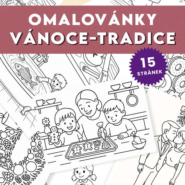 Vánoční tradice - sada 15 omalovánek k tisku