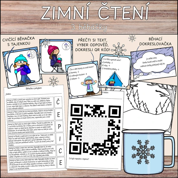 Zimní běhací čtení - pohybové, QR kódové, dokreslovací