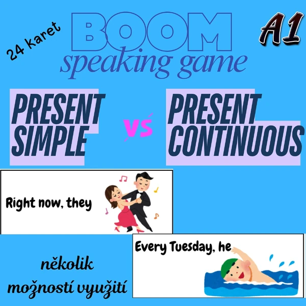 present simple x present continuous - boom game, speaking activity