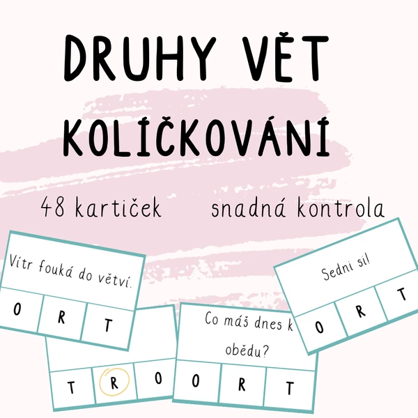 Druhy vět - kolíčkování, kartičky