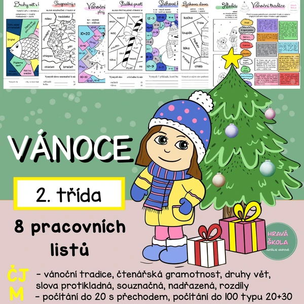 VÁNOCE, TRADICE - ČJ + M - 2. TŘÍDA - 8 PL + řešení