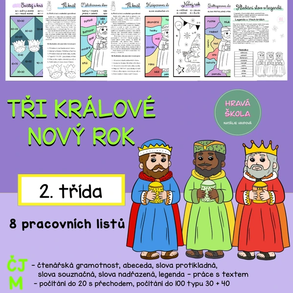 TŘI KRÁLOVÉ, NOVÝ ROK - ČJ + M - 2. TŘÍDA - 8 PL + řešení