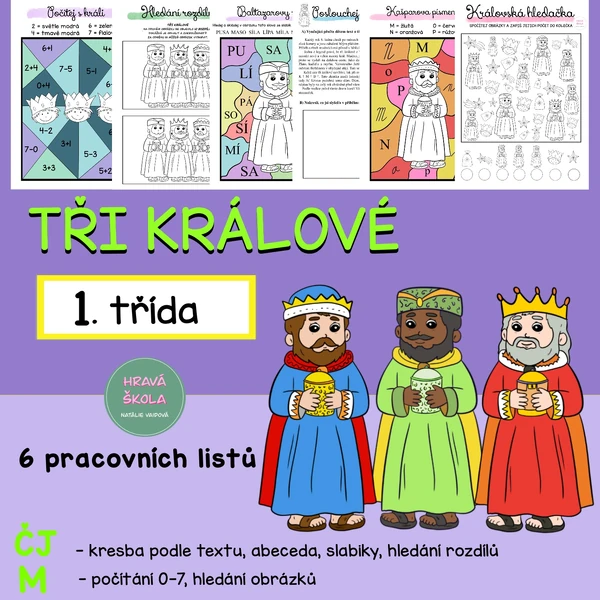 TŘI KRÁLOVÉ - ČJ + M - 1. TŘÍDA - 6 PL + řešení