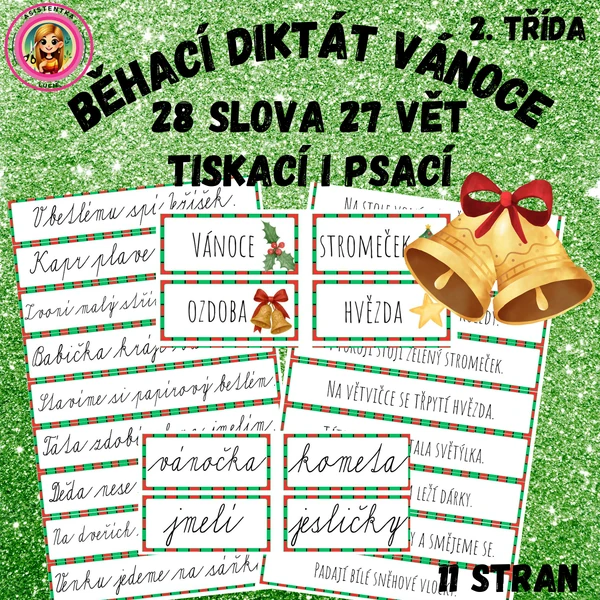 Běhací diktát Vánoce pro 2. třídu