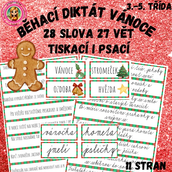 Běhací diktát Vánoce pro 3.-5. třídu