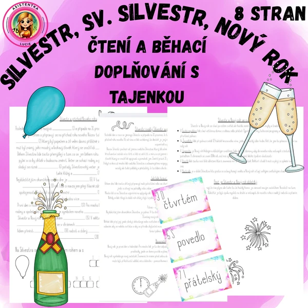 Silvestr, sv. Silvestr a Nový rok - čtení a běhací doplňování s tajenkou