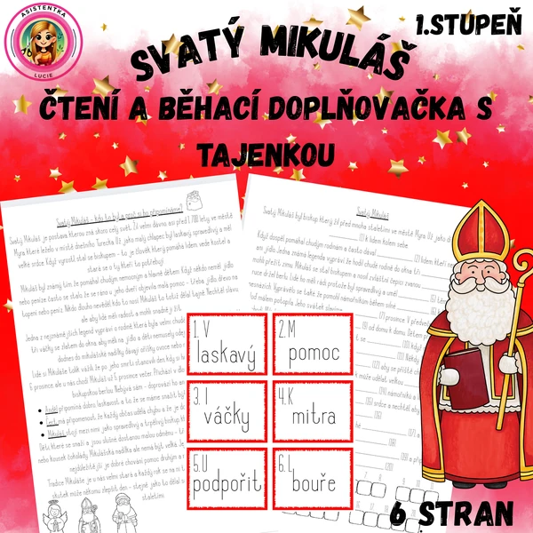 Svatý Mikuláš - čtení a běhací doplňování s tajenkou