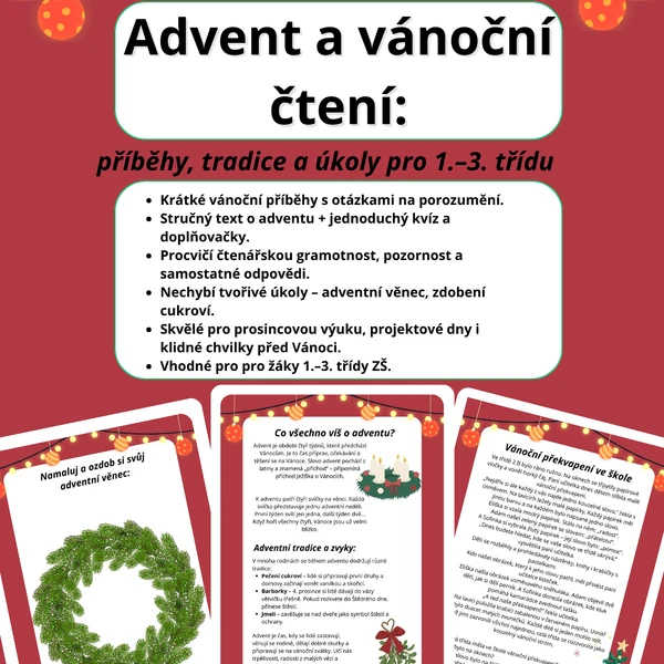 Advent a vánoční čtení: příběhy, tradice a úkoly pro 1.–3. třídu