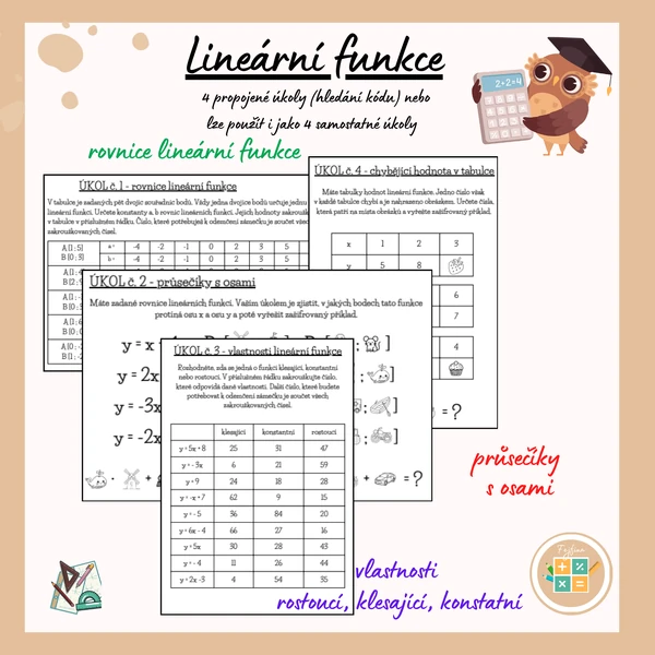 Lineární funkce - 4 úkoly